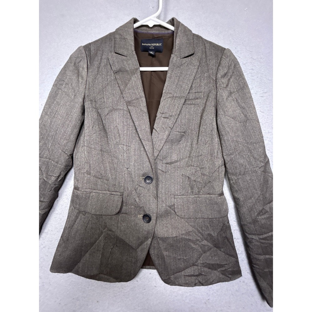 Banana Republic Blazer Polyester Rayon Spandex Brown Herringbone 0P Womens